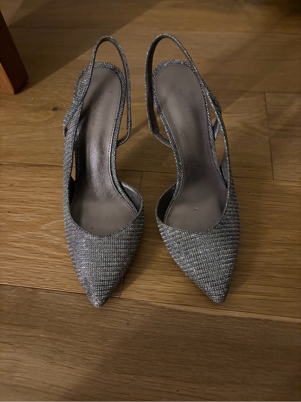 Michael Kors Silver Glitter Pointed Slingback Heels